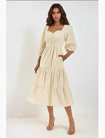 Vestido largo con cuello de corazón bordado hiccup