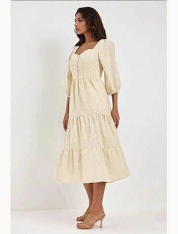 Vestido largo con cuello de corazón bordado hiccup