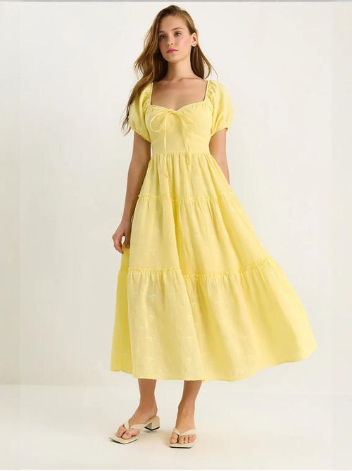 Vestido largo con cuello de corazón bordado lucci - Kiabi