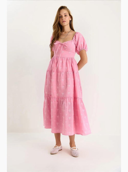 Vestido largo con cuello de corazón bordado lucci - Kiabi