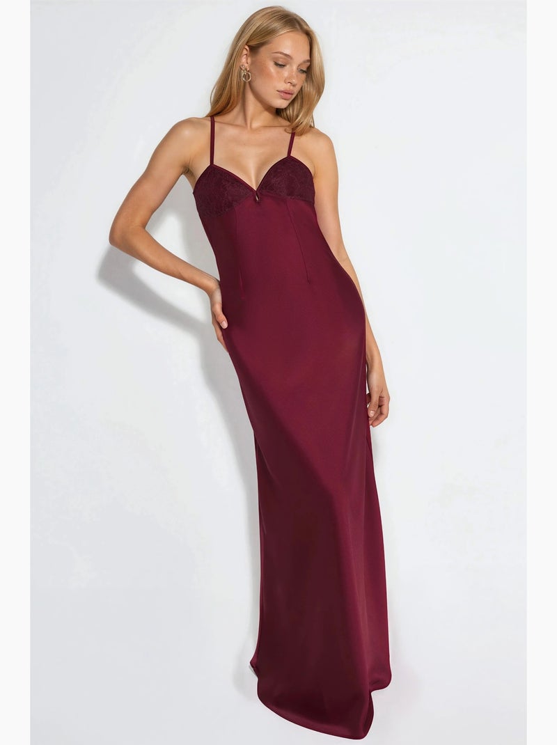 Vestido largo con cuello de corazón hiccup Rojo burdeos - Kiabi