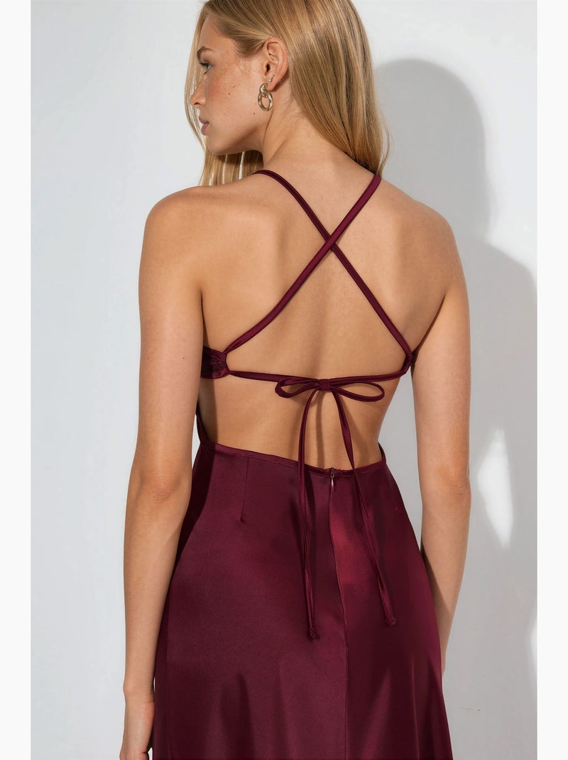 Vestido largo con cuello de corazón hiccup Rojo burdeos - Kiabi