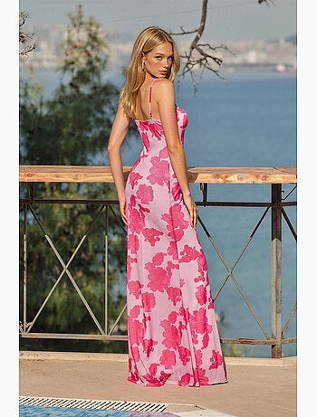 Vestido largo con cuello de corazón y estampado floral hiccup