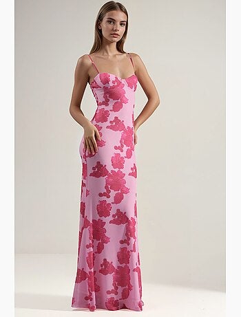 Vestido largo con cuello de corazón y estampado floral hiccup