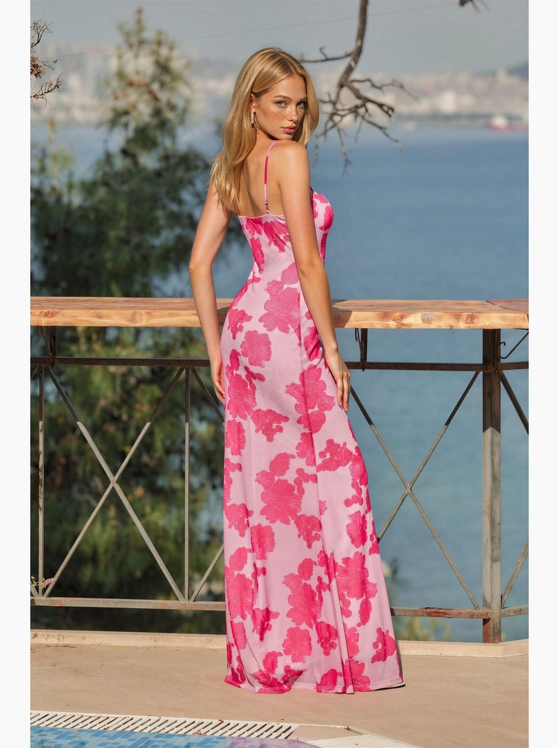 Vestido largo con cuello de corazón y estampado floral hiccup Rosa claro - Kiabi