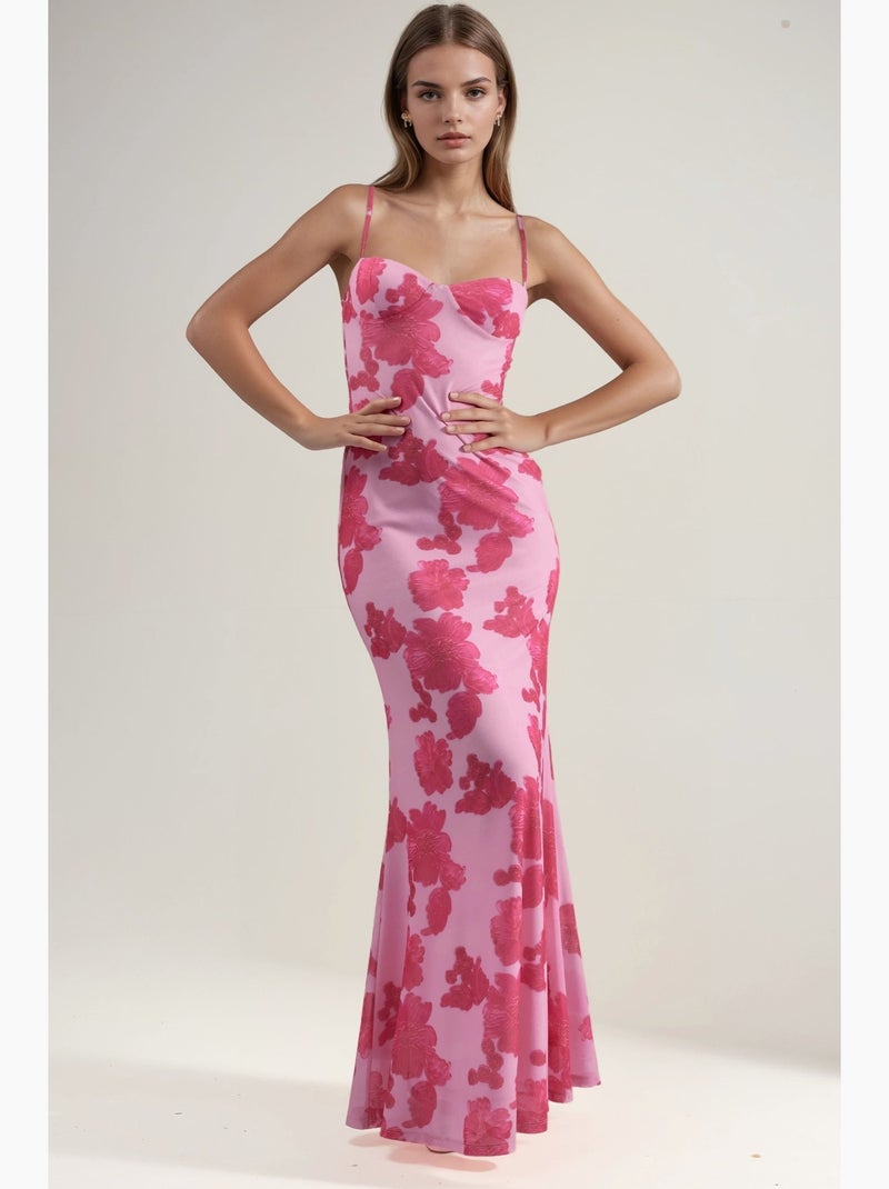 Vestido largo con cuello de corazón y estampado floral hiccup Rosa claro - Kiabi