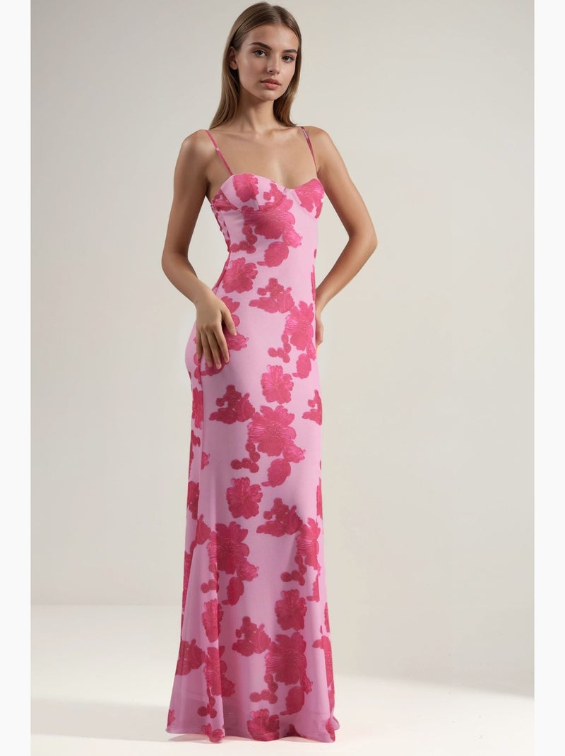 Vestido largo con cuello de corazón y estampado floral hiccup Rosa claro - Kiabi
