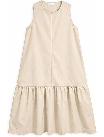 Vestido largo con cuello de tippet y detalle de volante mixray