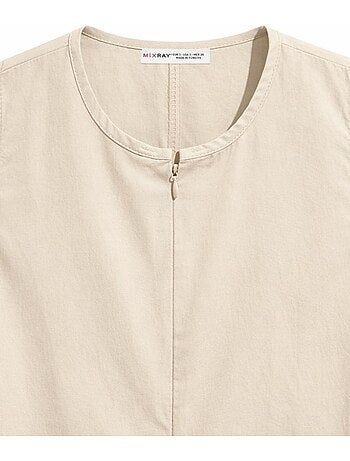 Vestido largo con cuello de tippet y detalle de volante mixray
