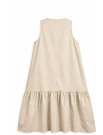 Vestido largo con cuello de tippet y detalle de volante mixray