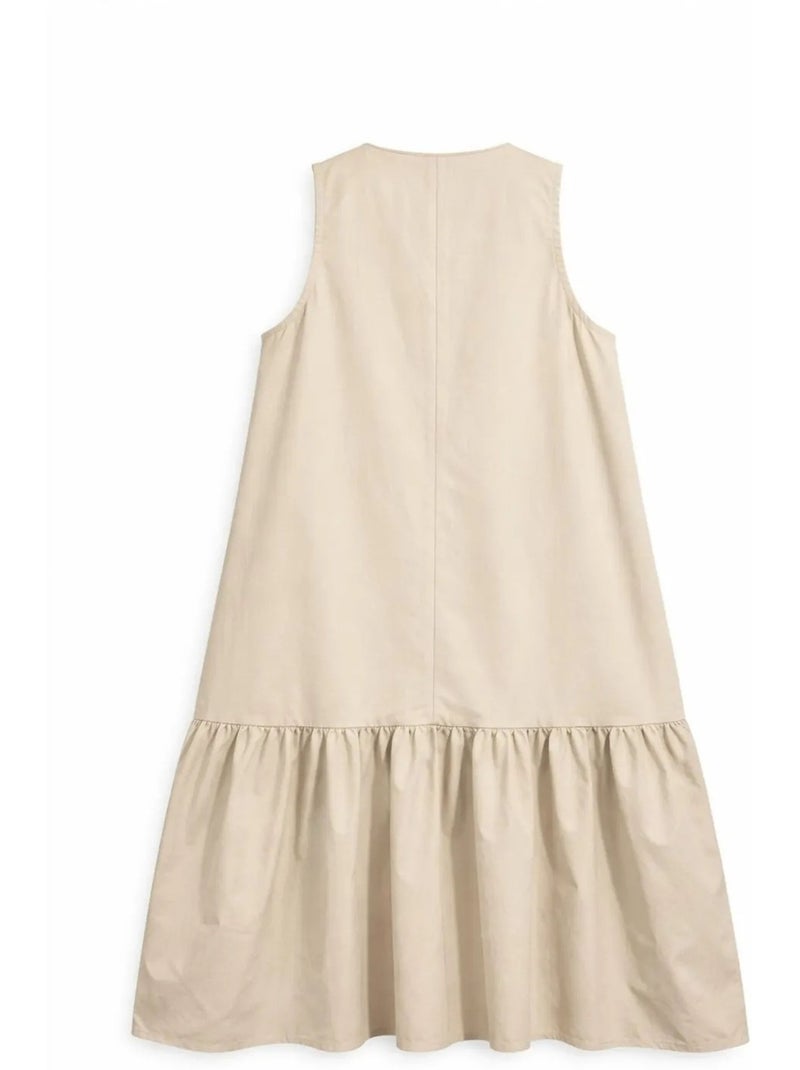 Vestido largo con cuello de tippet y detalle de volante mixray Arena - Kiabi