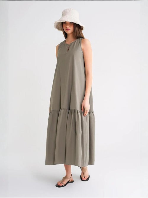 Vestido largo con cuello de tippet y detalle de volante mixray - Kiabi Vestido largo con cuello de tippet y detalle de volante mixray - Kiabi
