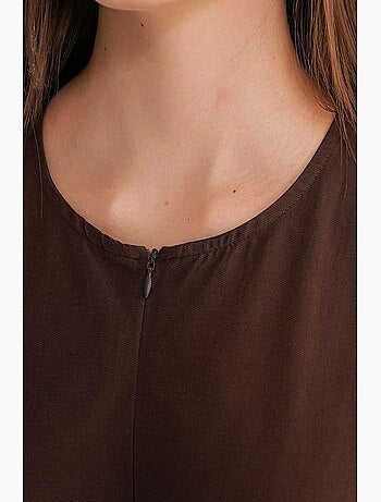 Vestido largo con cuello de tippet y detalle de volante mixray