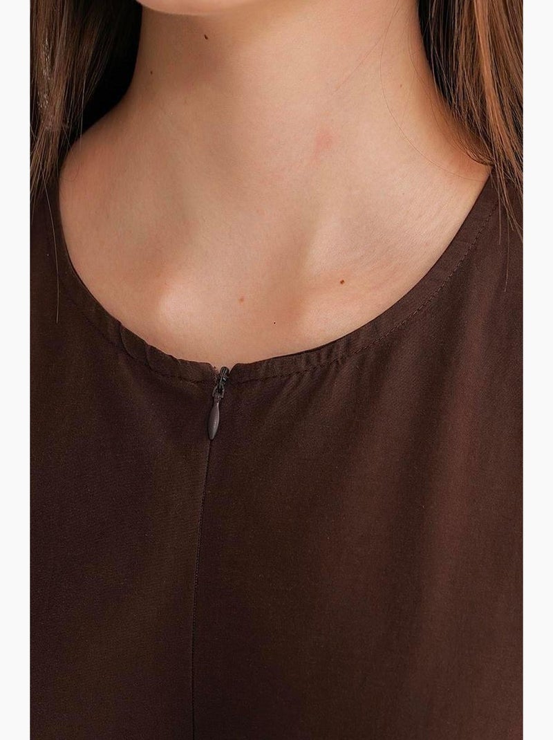 Vestido largo con cuello de tippet y detalle de volante mixray Marrón oscuro - Kiabi