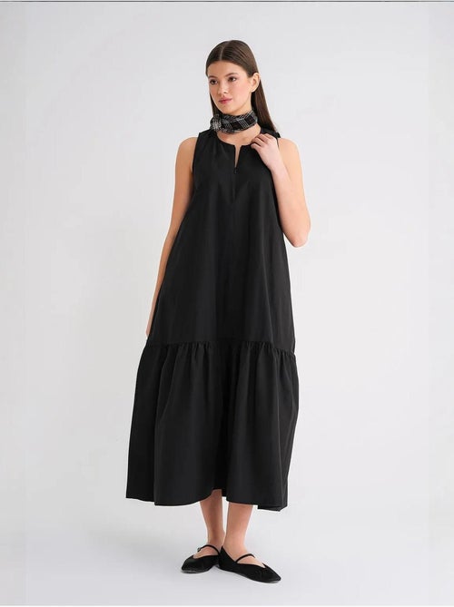 Vestido largo con cuello de tippet y detalle de volante mixray - Kiabi Vestido largo con cuello de tippet y detalle de volante mixray - Kiabi