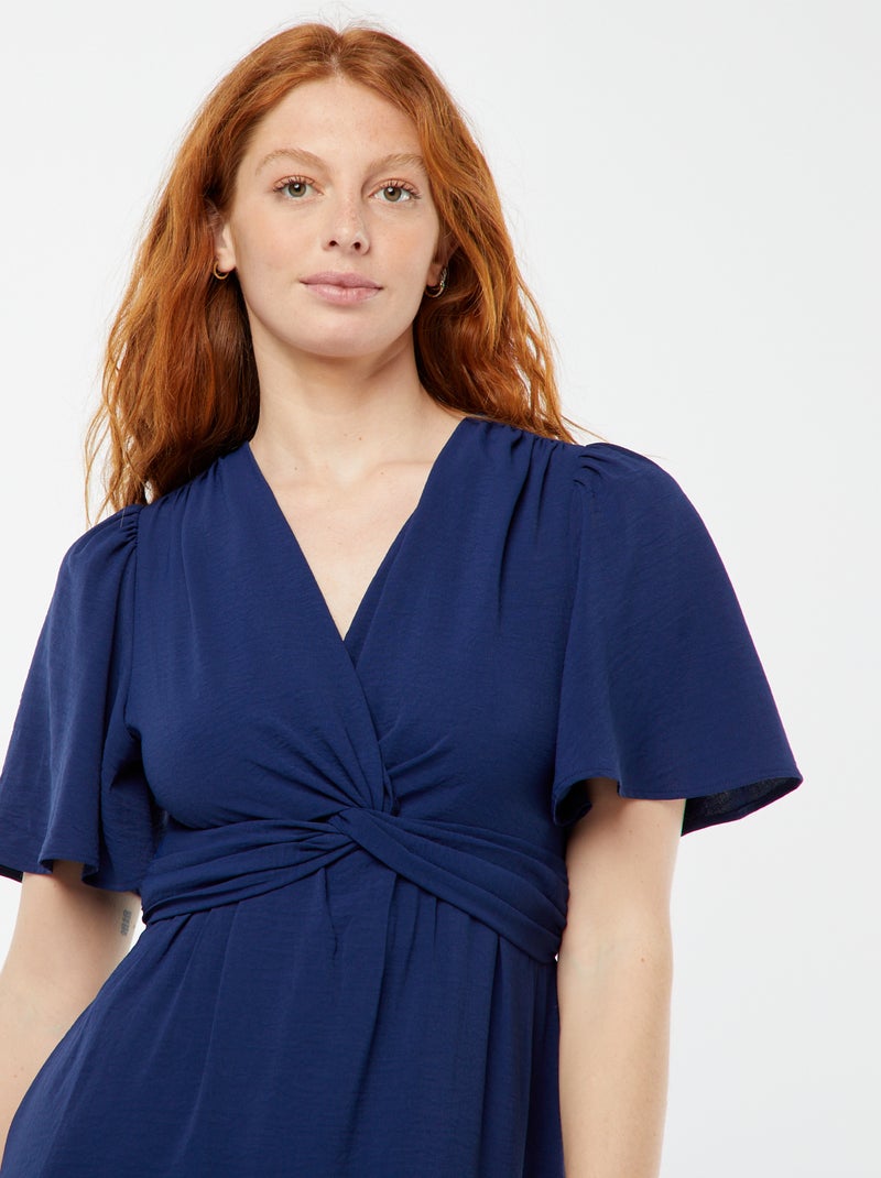 Vestido largo con cuello efecto cruzado y anudado Azul - Kiabi