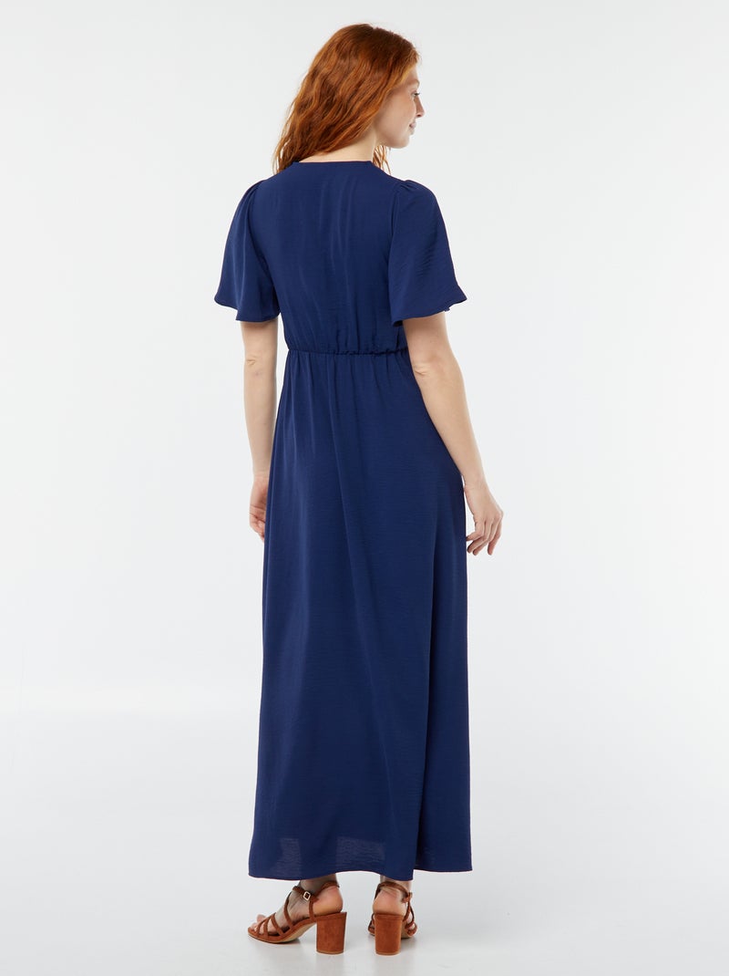 Vestido largo con cuello efecto cruzado y anudado Azul - Kiabi