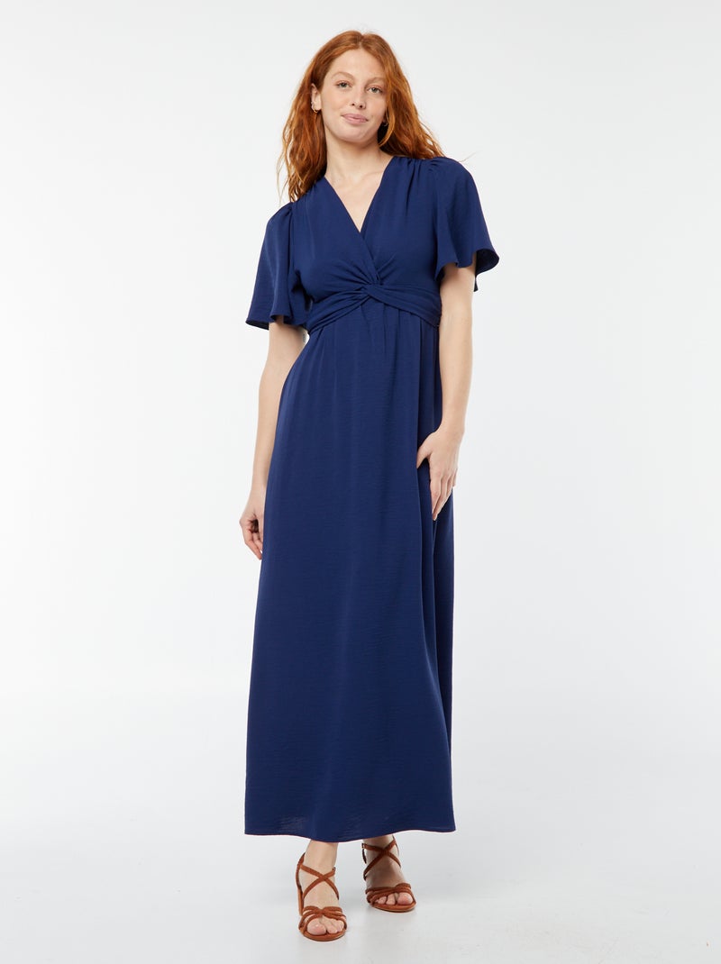 Vestido largo con cuello efecto cruzado y anudado Azul - Kiabi