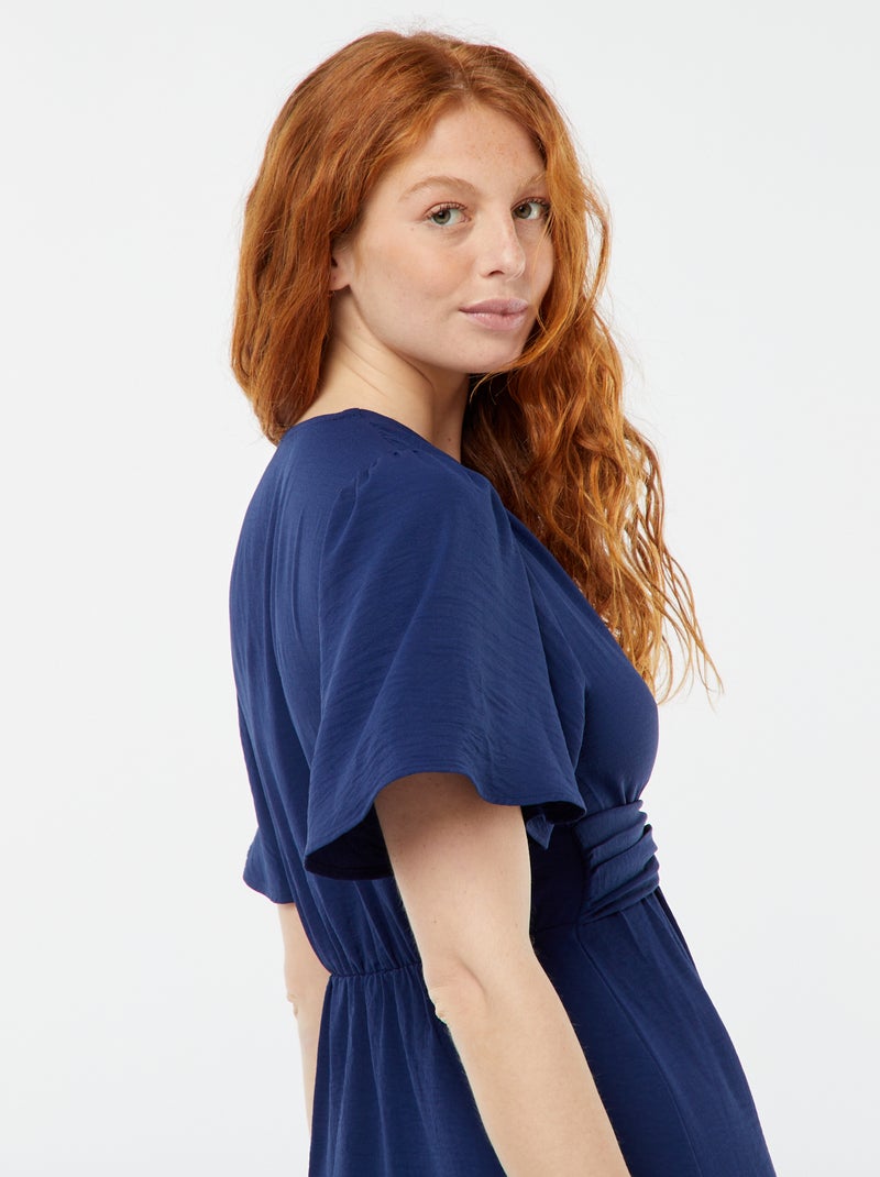 Vestido largo con cuello efecto cruzado y anudado Azul - Kiabi