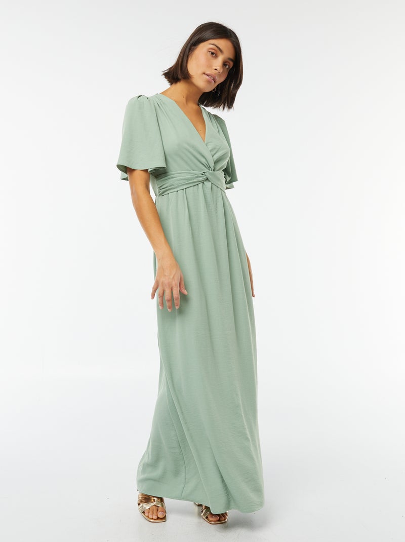 Vestido largo con cuello efecto cruzado y anudado Verde - Kiabi