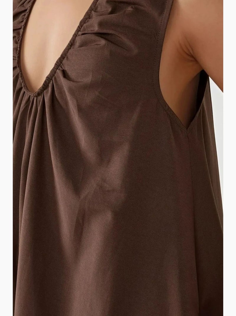 Vestido largo con cuello en u hiccup Marrón oscuro - Kiabi