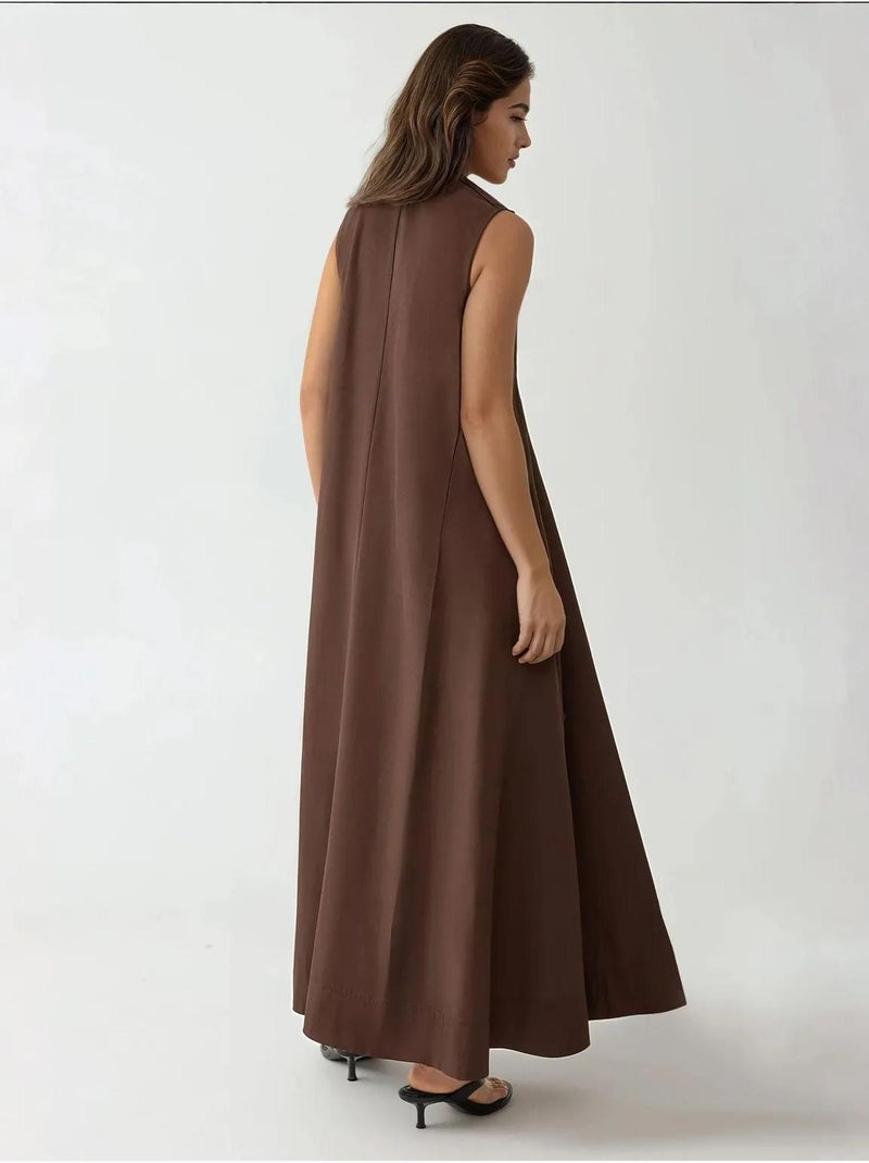 Vestido largo con cuello en u hiccup Marrón oscuro - Kiabi