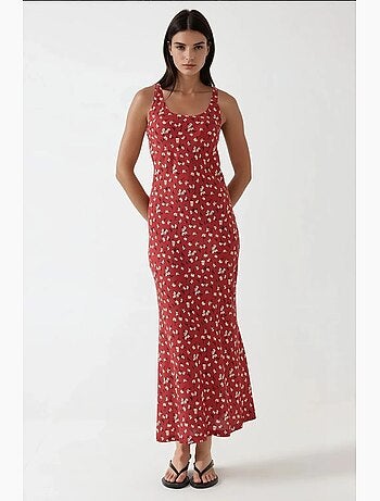 Vestido largo con cuello en u y estampado floral de allower hiccup