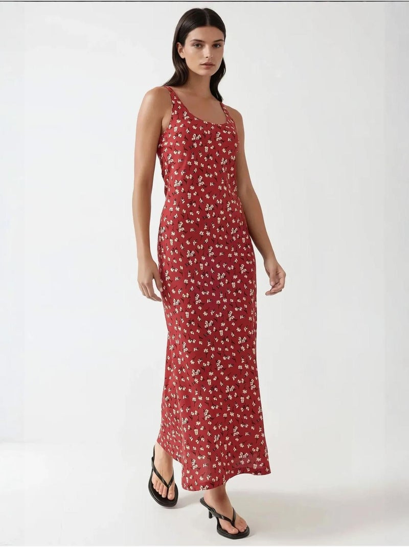 Vestido largo con cuello en u y estampado floral de allower hiccup Rojo - Kiabi