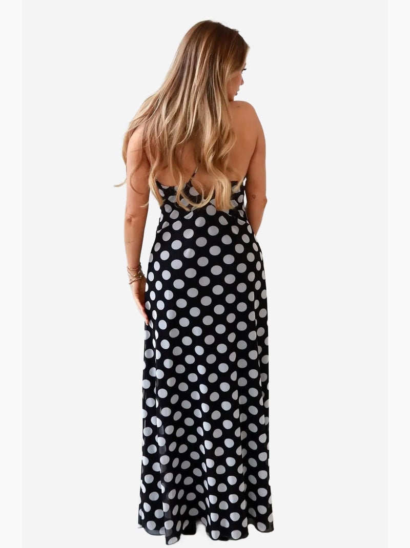 Vestido largo con cuello en v texturizado hiccup Negro - Kiabi