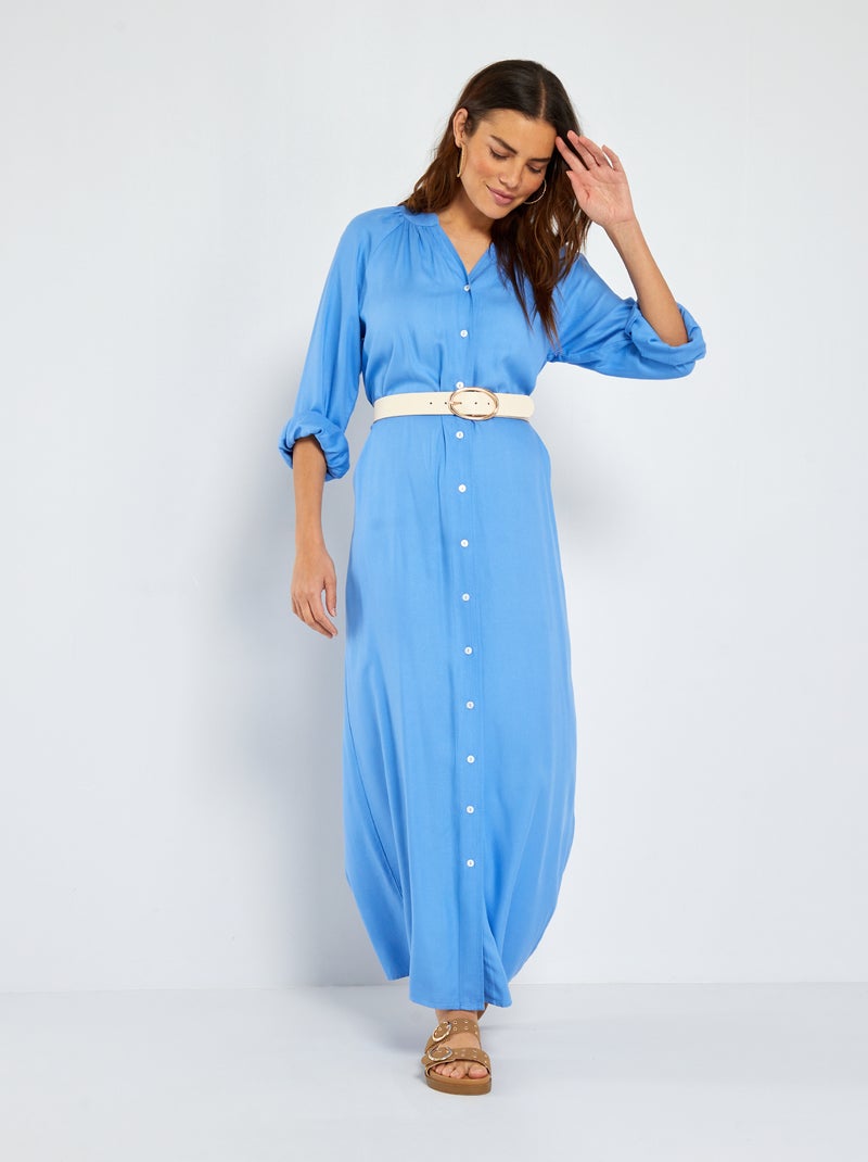 Vestido largo con cuello panadero AZUL - Kiabi