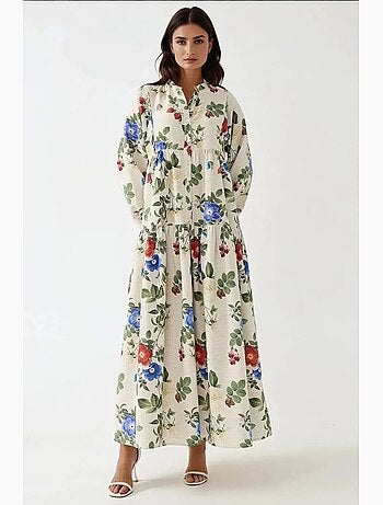 Vestido largo con cuello redondo y estampado floral hiccup