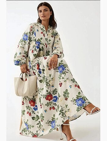 Vestido largo con cuello redondo y estampado floral hiccup