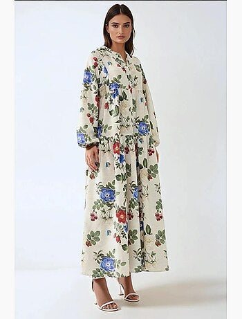 Vestido largo con cuello redondo y estampado floral hiccup