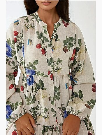 Vestido largo con cuello redondo y estampado floral hiccup