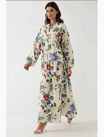 Vestido largo con cuello redondo y estampado floral hiccup