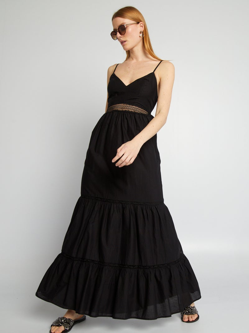 Vestido largo con detalle de encaje negro - Kiabi
