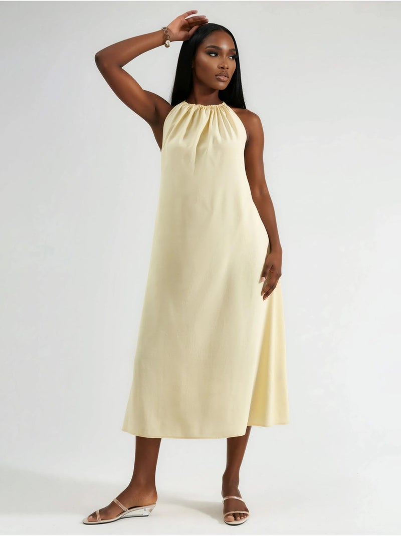 Vestido largo con detalle drapeado busem Amarillo limón - Kiabi