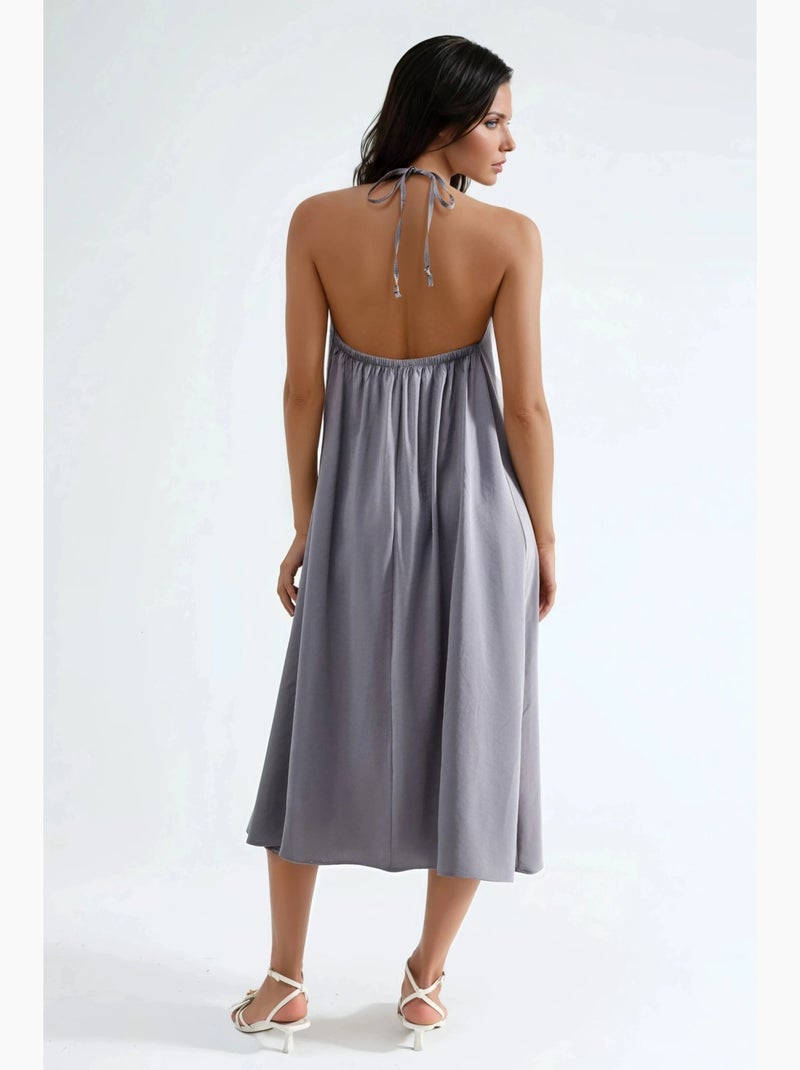 Vestido largo con detalle drapeado busem Gris oscuro - Kiabi