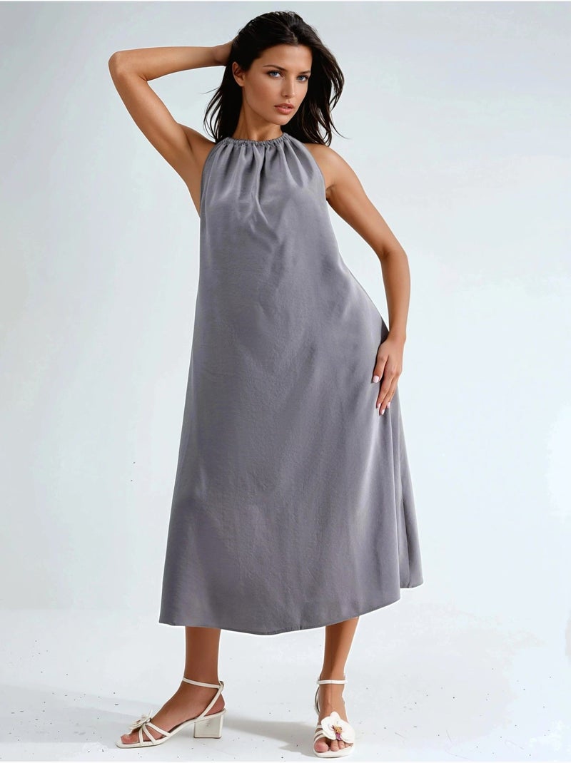Vestido largo con detalle drapeado busem Gris oscuro - Kiabi