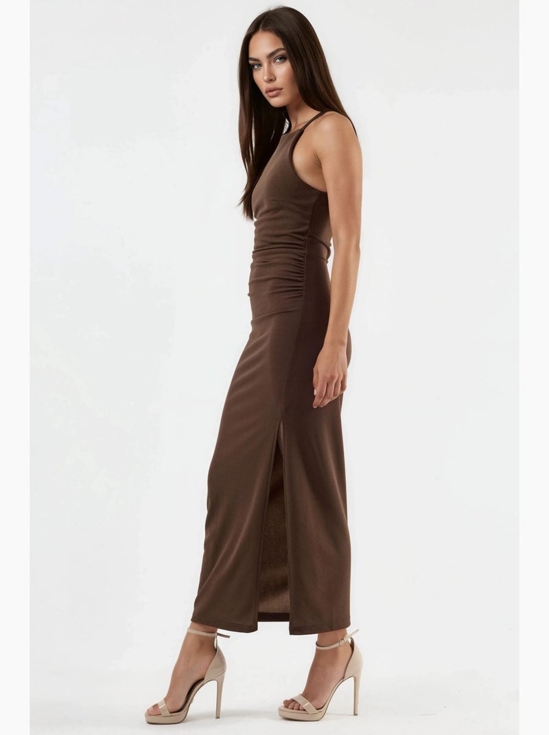 Vestido largo con detalle drapeado busem Marrón - Kiabi