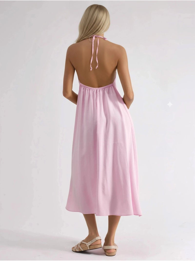 Vestido largo con detalle drapeado busem Rosa pálido - Kiabi