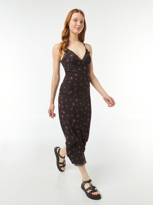 Vestido largo con detalles con encaje y motivo - Kiabi