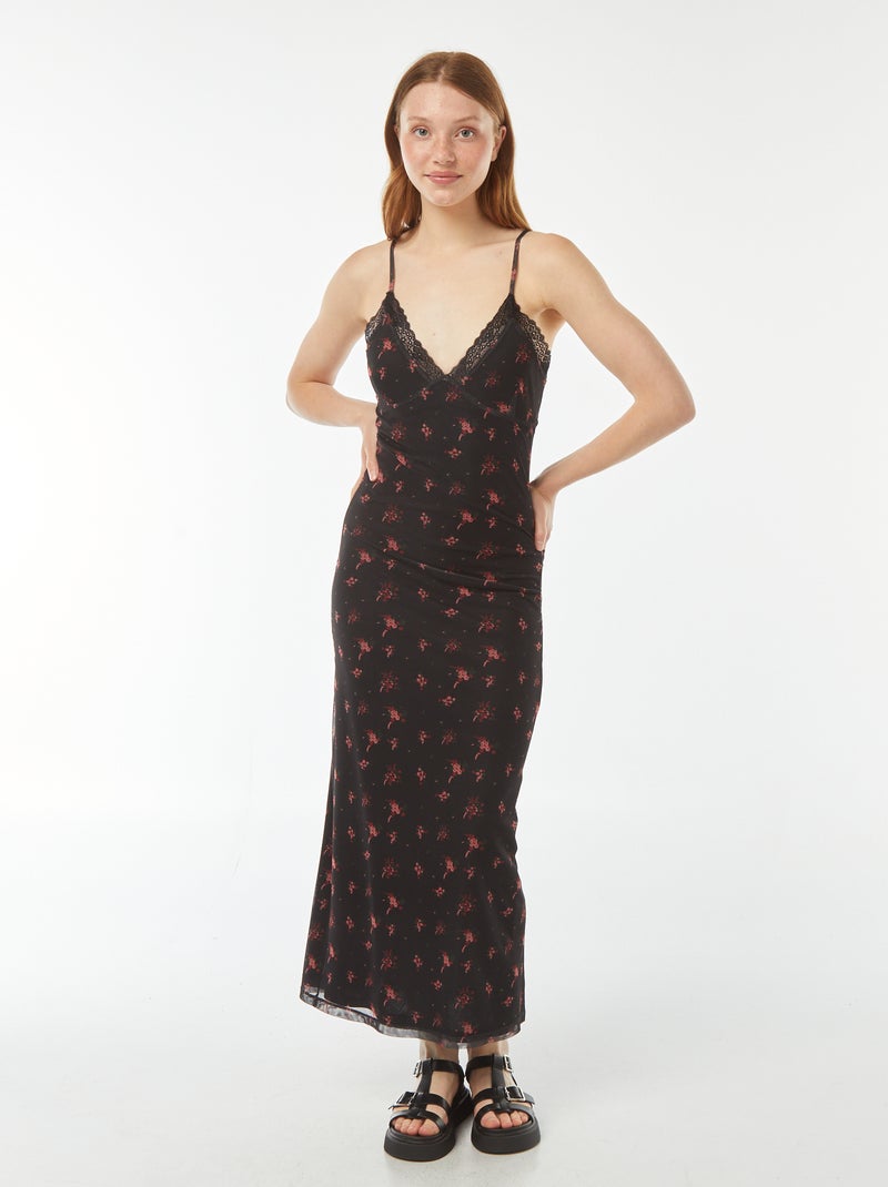 Vestido largo con detalles con encaje y motivo Negro - Kiabi