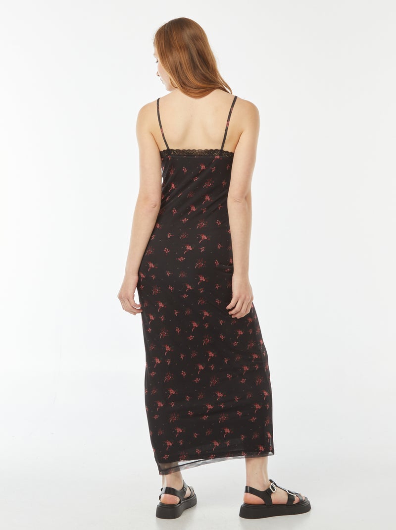 Vestido largo con detalles con encaje y motivo Negro - Kiabi