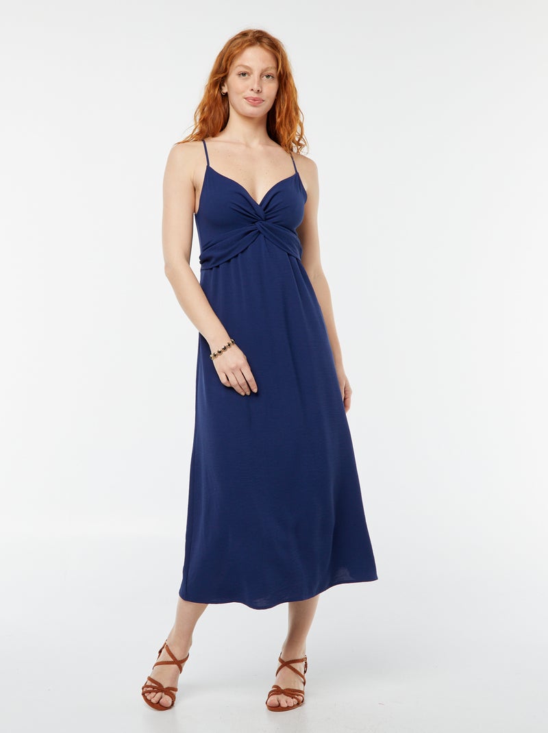 Vestido largo con efecto anudado y drapeado delantero Azul - Kiabi