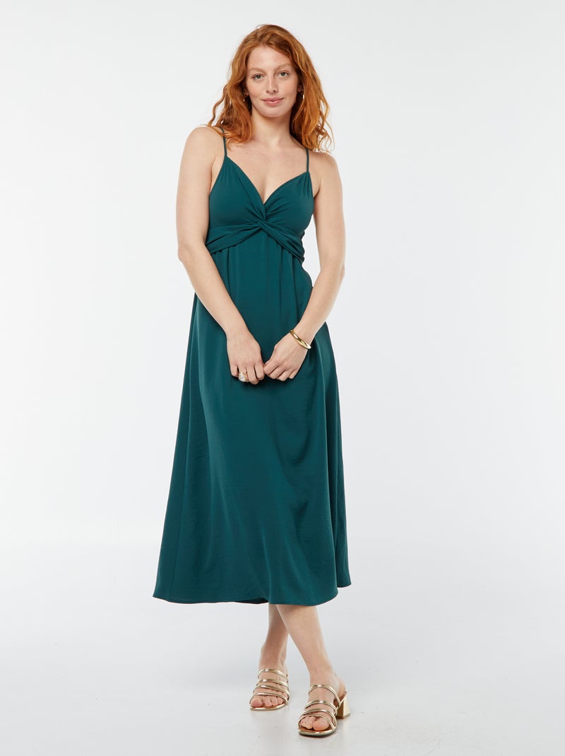 Vestido largo con efecto anudado y drapeado delantero Azul - Kiabi