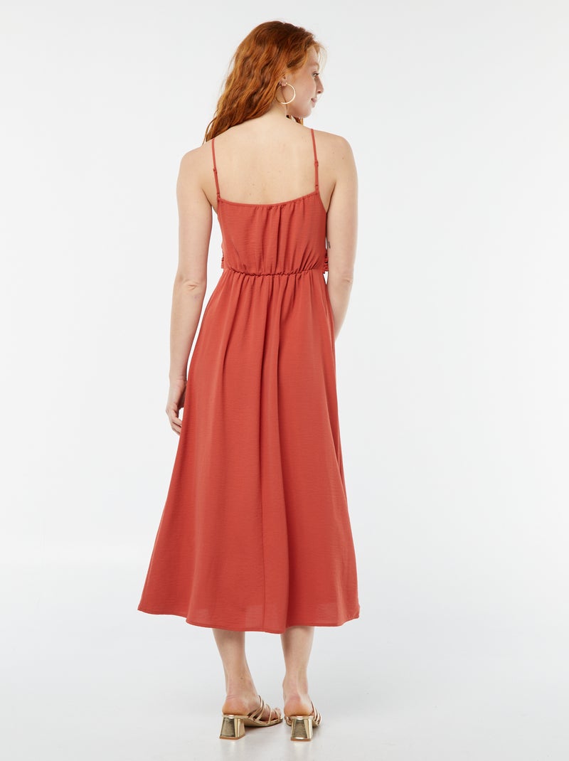 Vestido largo con efecto anudado y drapeado delantero Naranja - Kiabi