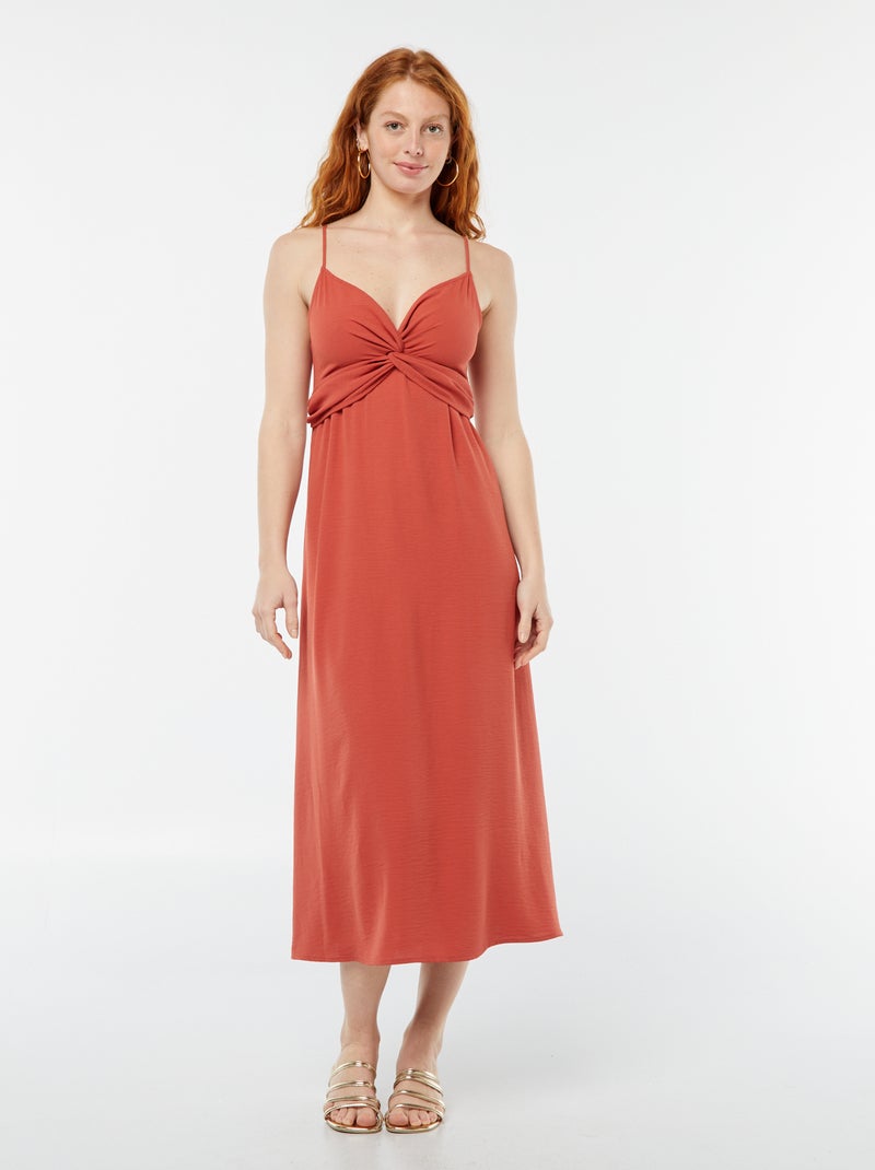 Vestido largo con efecto anudado y drapeado delantero Naranja - Kiabi