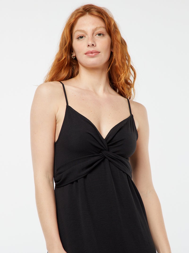 Vestido largo con efecto anudado y drapeado delantero negro - Kiabi