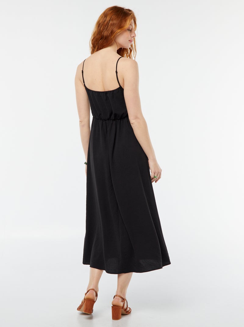 Vestido largo con efecto anudado y drapeado delantero negro - Kiabi